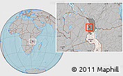 Gray Location Map of Mpherembe, highlighted country, highlighted grandparent region, hill shading