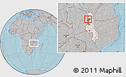 Gray Location Map of Mpherembe, highlighted country, highlighted parent region, within the entire country, hill shading