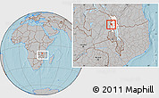 Gray Location Map of Mpherembe, highlighted grandparent region, within the entire country, hill shading