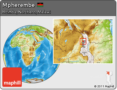 Physical Location Map of Mpherembe, highlighted country, highlighted parent region