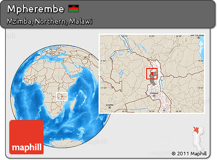 Shaded Relief Location Map of Mpherembe, highlighted country, highlighted parent region