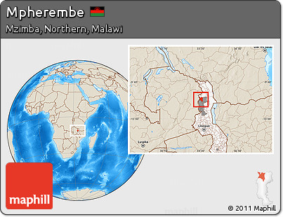 Shaded Relief Location Map of Mpherembe, highlighted country, highlighted parent region