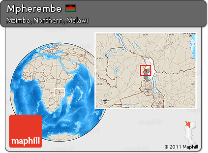 Shaded Relief Location Map of Mpherembe, highlighted parent region, highlighted grandparent region