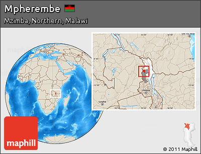 Shaded Relief Location Map of Mpherembe, highlighted parent region, highlighted grandparent region