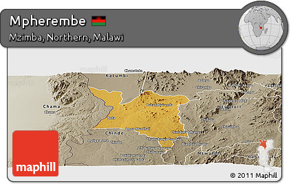 Physical Panoramic Map of Mpherembe, semi-desaturated