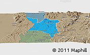 Political Panoramic Map of Mpherembe, semi-desaturated