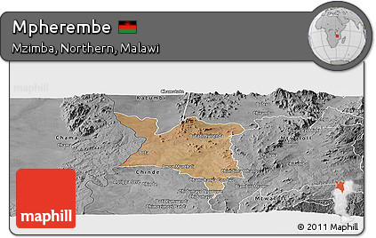 Satellite Panoramic Map of Mpherembe, desaturated