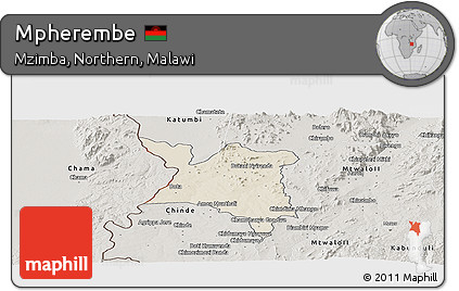 Shaded Relief Panoramic Map of Mpherembe, semi-desaturated