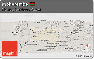 Shaded Relief Panoramic Map of Mpherembe, semi-desaturated