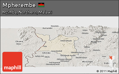 Shaded Relief Panoramic Map of Mpherembe, semi-desaturated