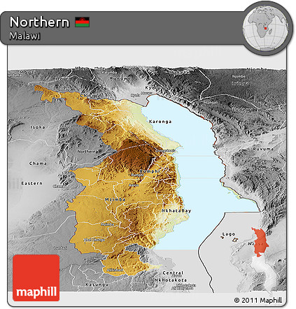 Physical Panoramic Map of Northern, desaturated
