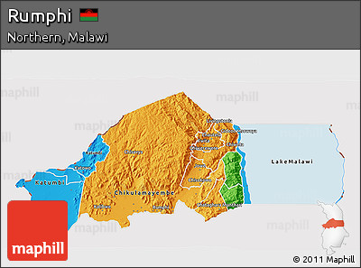 Political 3D Map of Rumphi, cropped outside