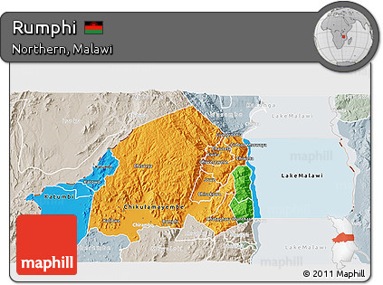 Political 3D Map of Rumphi, lighten, semi-desaturated