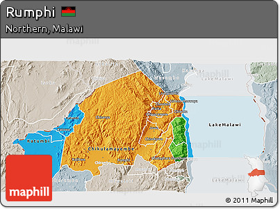 Political 3D Map of Rumphi, lighten, semi-desaturated