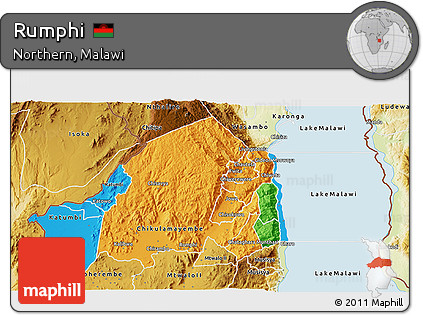 Political 3D Map of Rumphi, physical outside