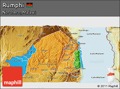 Political 3D Map of Rumphi, physical outside