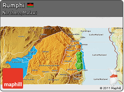 Political 3D Map of Rumphi, physical outside