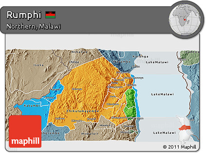 Political 3D Map of Rumphi, semi-desaturated