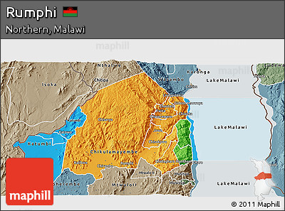 Political 3D Map of Rumphi, semi-desaturated