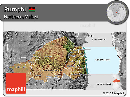 Satellite 3D Map of Rumphi, desaturated