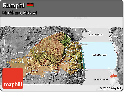 Satellite 3D Map of Rumphi, desaturated
