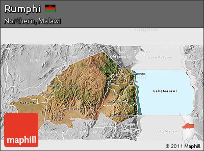 Satellite 3D Map of Rumphi, lighten, desaturated