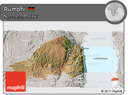 Satellite 3D Map of Rumphi, lighten, semi-desaturated