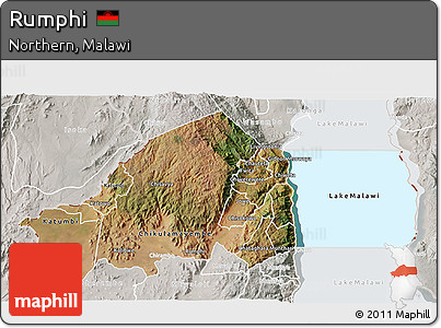 Satellite 3D Map of Rumphi, lighten, semi-desaturated