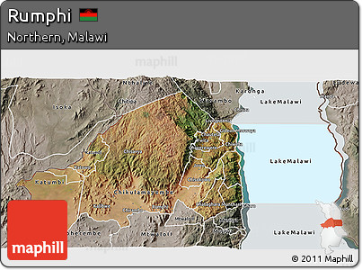 Satellite 3D Map of Rumphi, semi-desaturated
