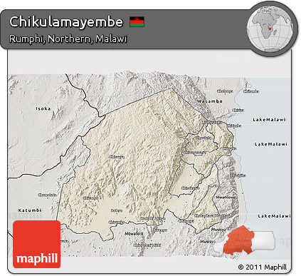 Shaded Relief 3D Map of Chikulamayembe, semi-desaturated