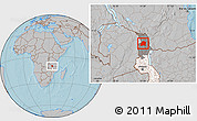 Gray Location Map of Chikulamayembe, highlighted country, highlighted grandparent region, hill shading