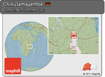 Savanna Style Location Map of Chikulamayembe, highlighted country, highlighted parent region, hill shading