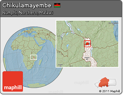 Savanna Style Location Map of Chikulamayembe, highlighted country, highlighted parent region, hill shading