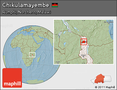 Savanna Style Location Map of Chikulamayembe, highlighted country, highlighted parent region, hill shading