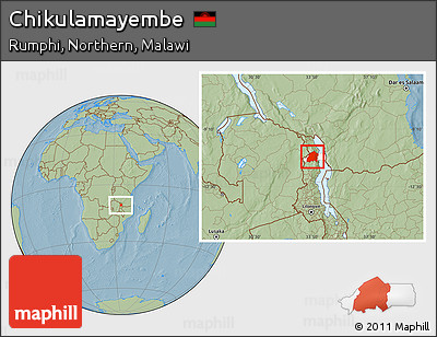 Savanna Style Location Map of Chikulamayembe, highlighted parent region, hill shading