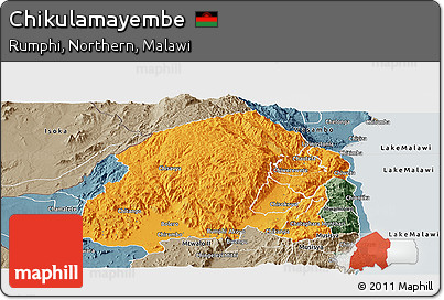 Political Panoramic Map of Chikulamayembe, semi-desaturated