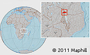 Gray Location Map of Rumphi, within the entire country, hill shading