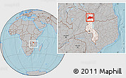 Gray Location Map of Rumphi, highlighted country, within the entire country, hill shading
