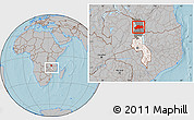 Gray Location Map of Rumphi, highlighted country, highlighted parent region, within the entire country, hill shading