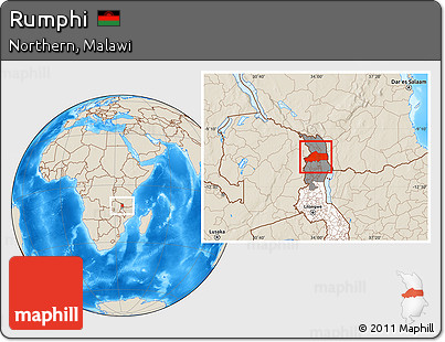 Shaded Relief Location Map of Rumphi, highlighted country, highlighted parent region