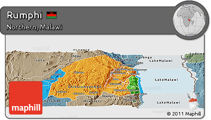 Political Panoramic Map of Rumphi, semi-desaturated