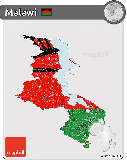 Flag Panoramic Map of Malawi, flag centered