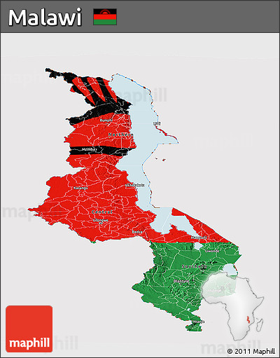 Flag Panoramic Map of Malawi, flag centered