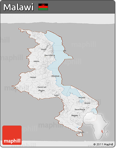 Gray Panoramic Map of Malawi, single color outside