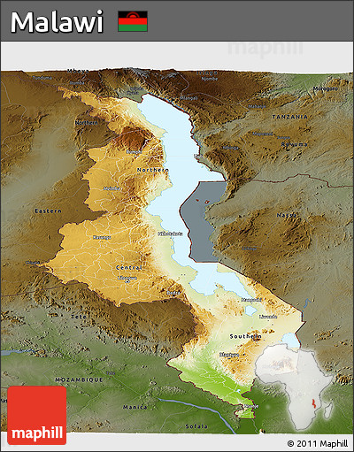 Physical Panoramic Map of Malawi, darken