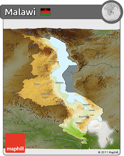 Physical Panoramic Map of Malawi, darken