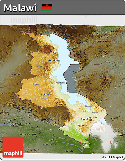 Physical Panoramic Map of Malawi, darken