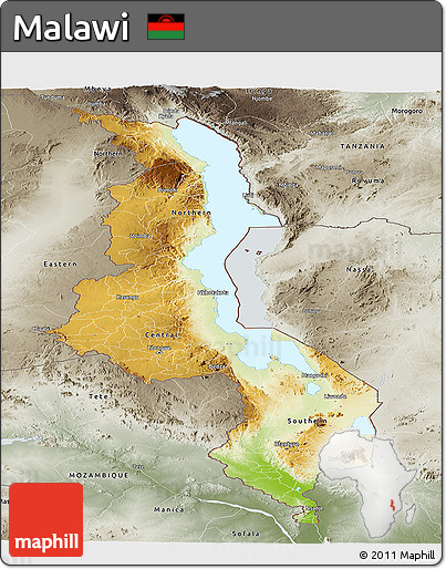 Physical Panoramic Map of Malawi, semi-desaturated