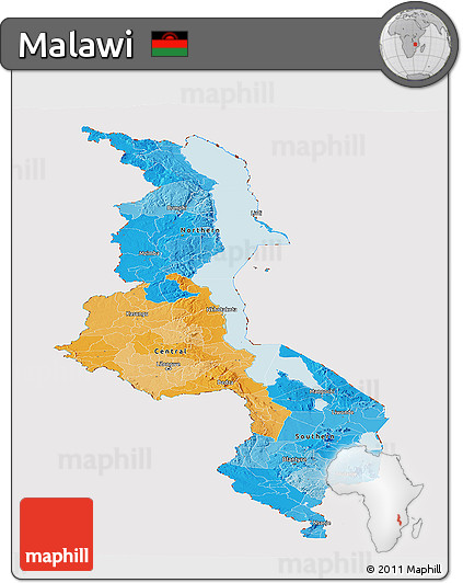 Political Panoramic Map of Malawi, cropped outside