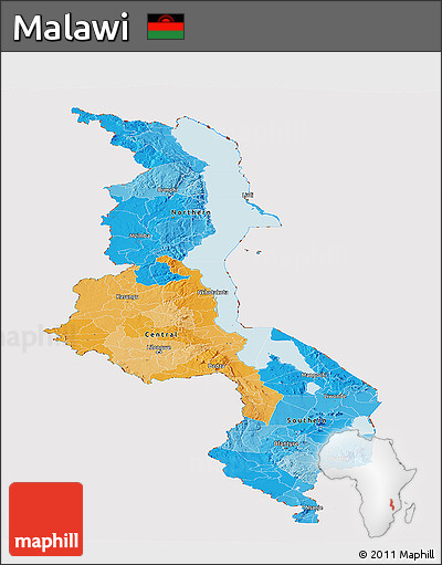 Political Panoramic Map of Malawi, cropped outside